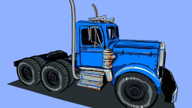 卡通风格卡车汽车货车拖车