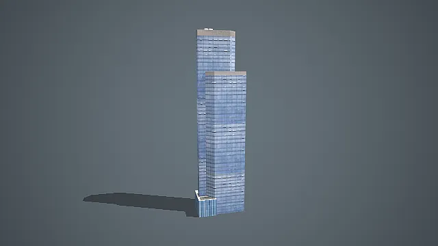 现代高低错落双子塔玻璃幕墙写字楼 3D 模型 城市 CBD 地标建筑资产