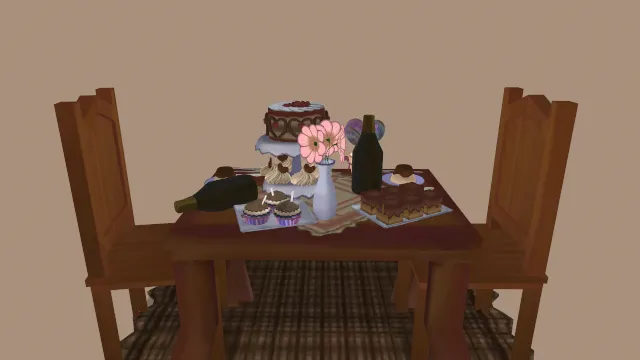 放有甜点食物的桌子椅子蛋糕花朵