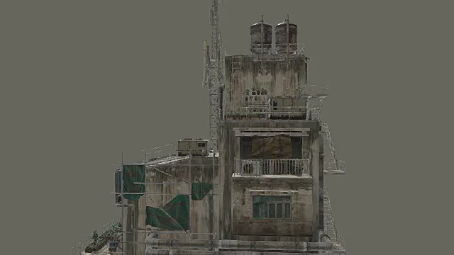 废土风格信号塔+水塔复合建筑3D模型