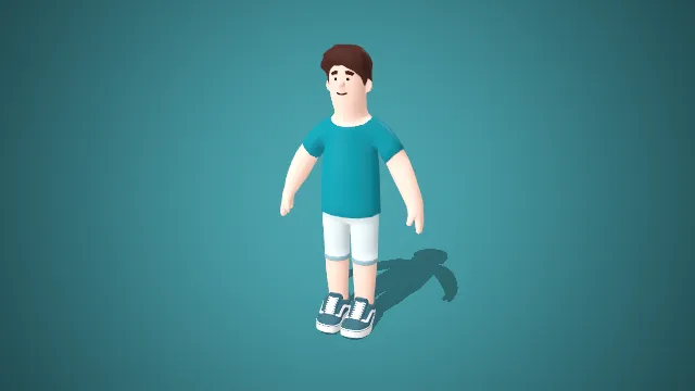 休闲运动男孩：蓝绿搭配的活力形象