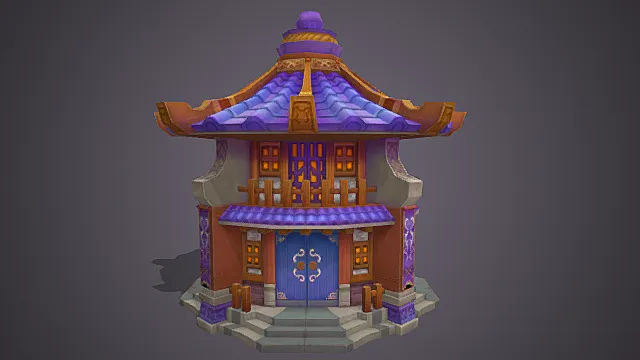 Q 版仙侠游戏紫韵仙府宝阁建筑模型