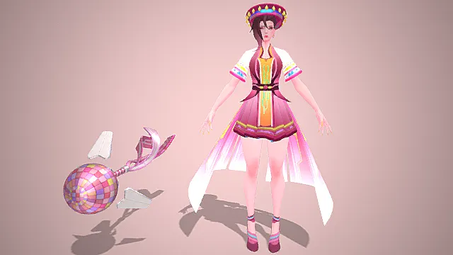 民俗村寨场景民族风舞姬模型