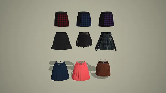 多色格纹拼接裙与暗黑风装饰裙九件套 3D 模型