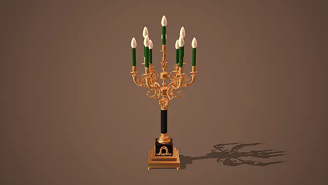 欧式复古黑金撞色九臂绿烛台落地灯场景装饰模型