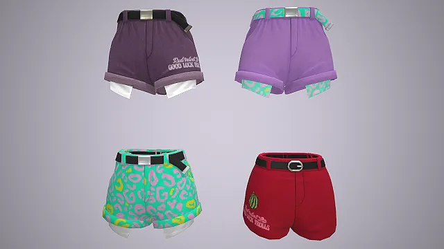 休闲短裤  甜酷辣妹风  腰带装饰  卡通风  豹纹印花