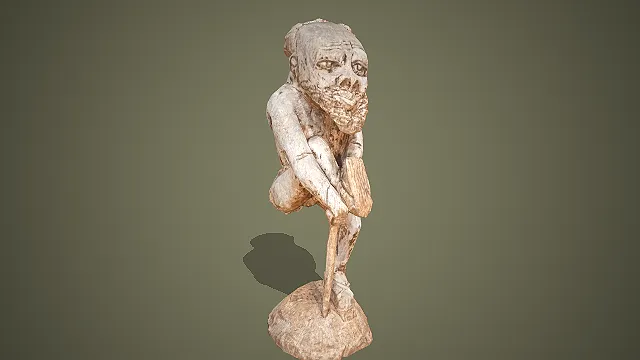 古文明风格持工具蹲姿男性石质雕塑造像