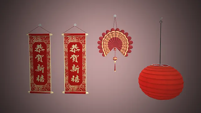 中式传统风格的春节装饰3D模型
