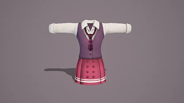 学院风格制服套装撞色设计3D服装模型