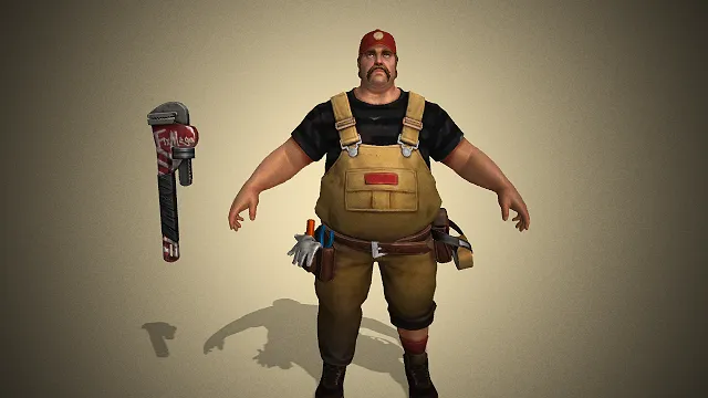 维修技工  工装背带裤  3D 男性角色  改装管钳武器