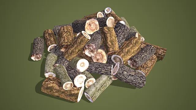 杂乱堆置多纹理木柴堆 3D 野外场景装饰模型