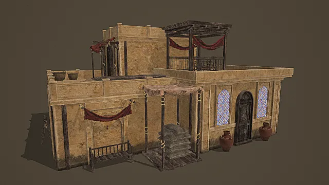 西域风情露台共享商住院落模型