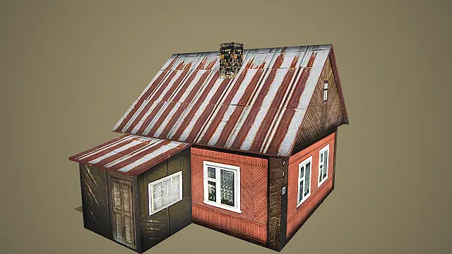 复古乡村木质纹理平房带附属小屋建筑 3D 模型