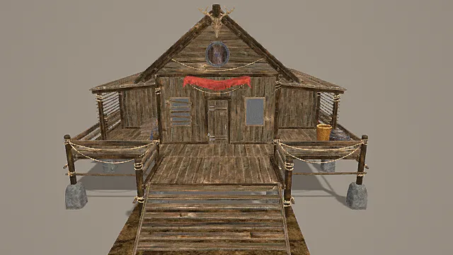 国风渔村风格临水仪式感木屋模型