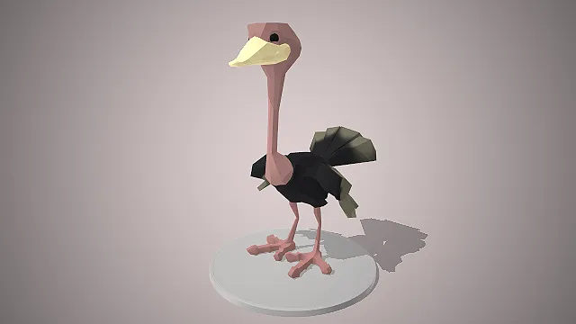 一个低多边形风格的动物3D鸵鸟模型