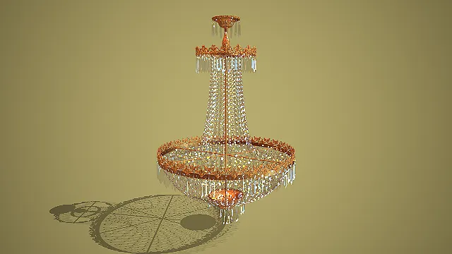 欧式宫廷金色雕花双层水晶串流苏吊灯场景装饰模型