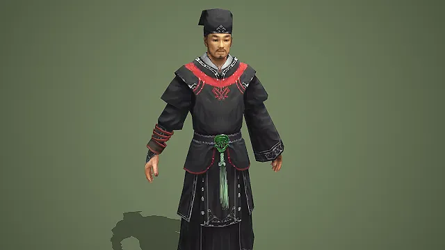带绿玉腰佩的黑红官服古风官员游戏角色模型