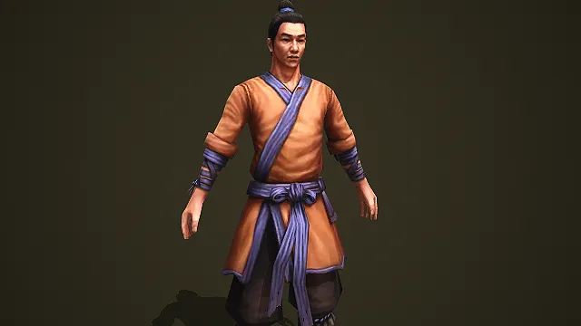 古风武侠棕色劲装平民男性角色 3D 模型