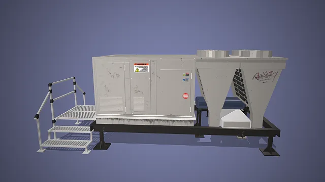 工业发电机组  废弃工业设备  锥形散热塔  金属检修楼梯