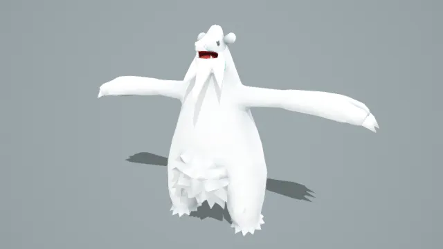 3D卡通风格白色奇幻生物角色模型，创意设计（3D角色、卡通风格、纯净神秘，奇幻主题，角色元素）