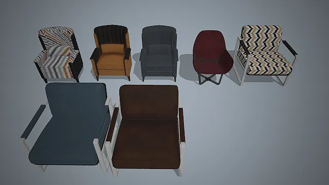 现代休闲沙发椅  家具模型  多款式收纳  室内场景