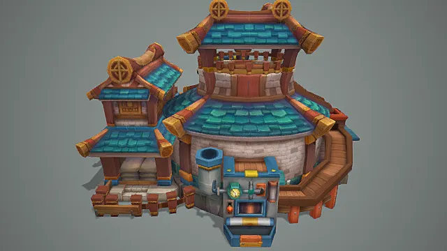  Q 版仙侠游戏国风奇幻工坊建筑模型 