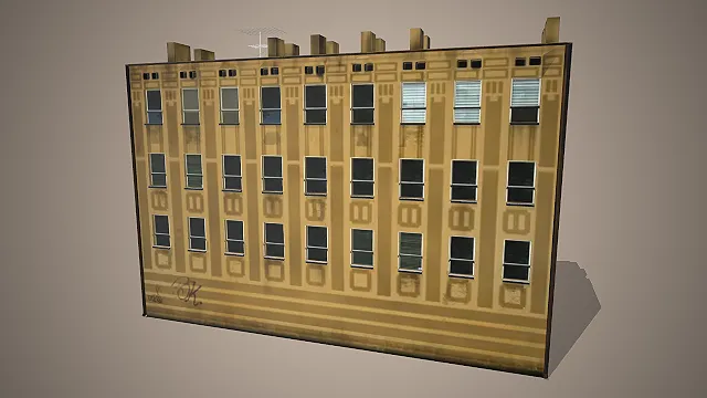 美式复古褐石公寓立面  城市住宅建筑  街头涂鸦  都市老旧街区