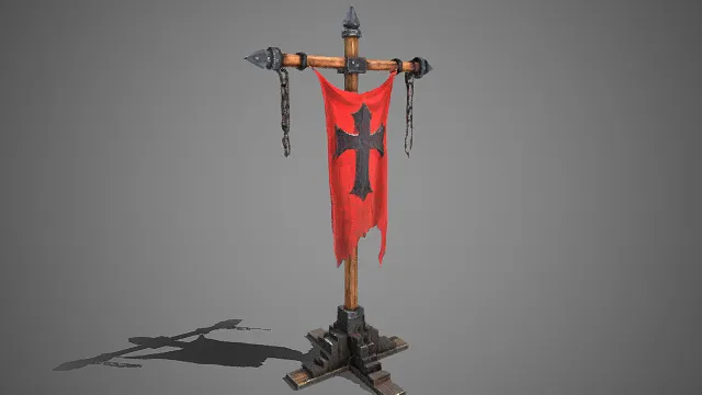 战旗立柱  复古  风格粗犷  沧桑  战场  锈铁链