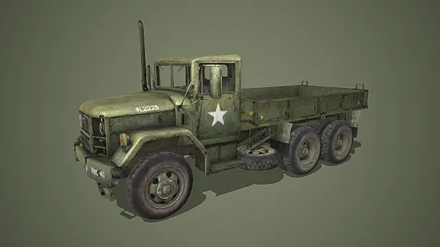 卡通风格复古军用载重卡车3D模型
