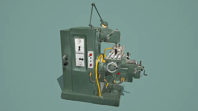 3D卡通风格工业机床模型，创意设计（3D设备、卡通风格、工业风，机床设计主题）