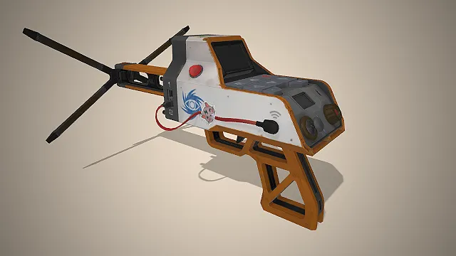 一把带有卡通涂鸦和做旧质感的多功能手持工具枪3D模型