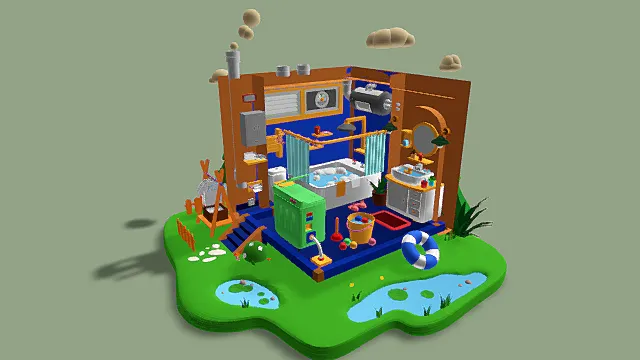 卡通微缩室内房间    卫生间场景3D模型