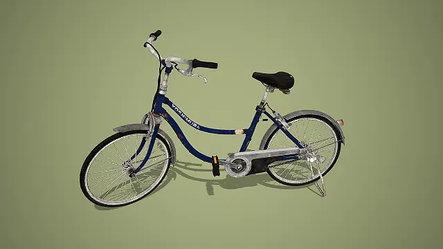 复古蓝色弯梁城市通勤自行车