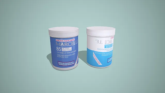 写实风格 Marcelle 眼唇卸妆棉罐组合 3D 美妆护肤道具模型