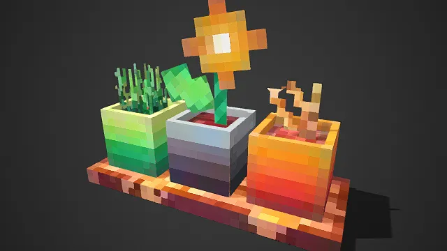 像素风  盆栽组合  渐变色盆  方块植物  我的世界  卡通游戏