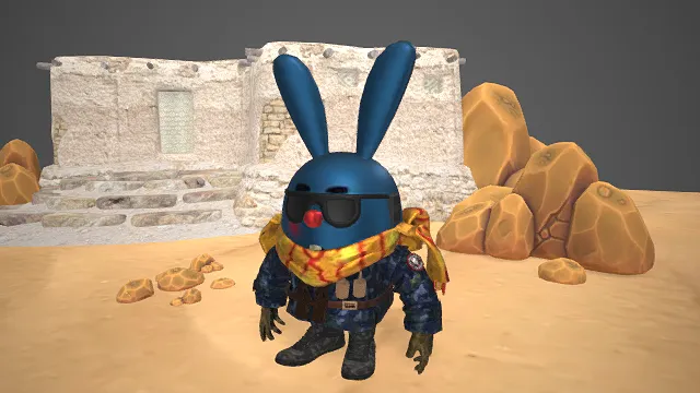 反差感  萌系角色  兔子  墨镜  迷彩军装  军事  沙漠  诙谐又充满创意