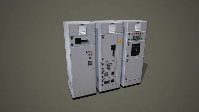 三台组合式工业高低压配电柜成套设备 3D 模型