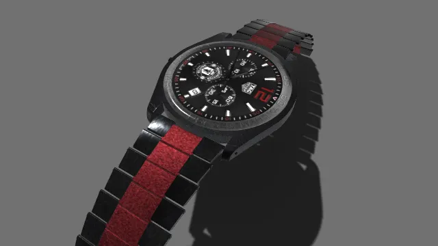 男士腕表  黑红拼色  机械风  钢质表带  硬朗  红纹装饰