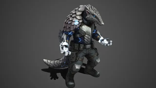 穿山甲  科幻战士形象  鳞甲  异兽  魔物  灰蓝主色调