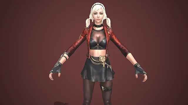 朋克风格  红色铆钉皮衣  叛逆少女  双马尾金发