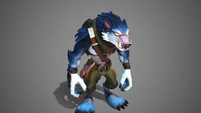 奇幻风格  兽人角色  蓝白渐变毛发  尖牙利爪  武装  战斗佣兵  