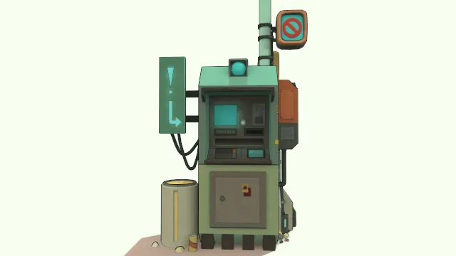 卡通风格化赛博朋克自动取款机机器