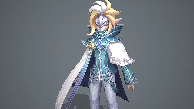 蓝白精灵法师角色模型戴银质面具配披风