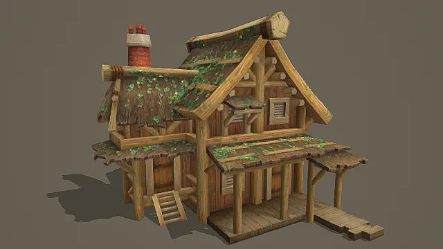 田园风原木农舍游戏场景模型
