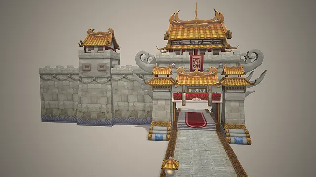 主城城门  中式古风  石砌城墙  红毯台阶