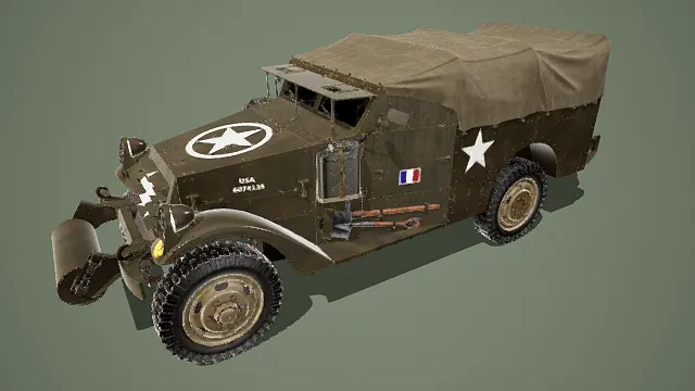 3D卡通风格军用侦察车模型，创意设计（3D车辆、卡通风格、二战军事风，车辆设计主题）