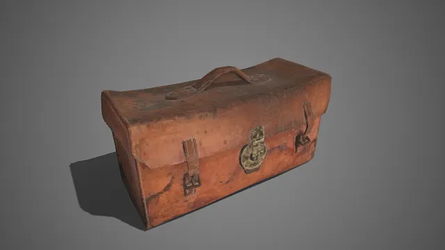 皮质手提箱  棕褐色皮革材质  金属提手  储物工具  收纳物品  工装