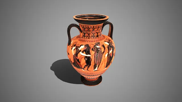 古希腊风格  黑绘双耳瓶  黑色釉料  神话人物场景  工艺陶器  文化内涵  艺术价值