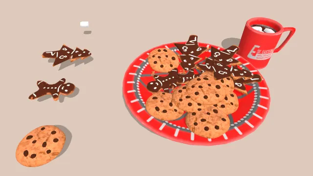 红色盘子圣诞饼干曲奇饼姜饼巧克力棉花糖饮品甜点食物