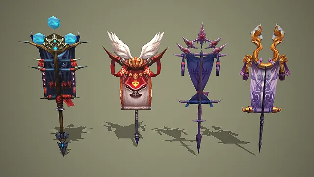 四款玄幻风格战旗武器道具组合模型